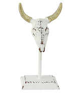 Decorative statue white gold horn skull on stand 5x11 - £108.73 GBP