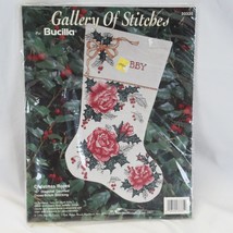 Bucilla Gallery of Stitches Christmas Roses Stocking Cross Stitch  33335 16&quot; NEW - $22.53