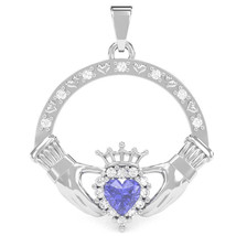 Tanzanite Diamond Claddagh  Pendant in 14k White Gold - £373.20 GBP