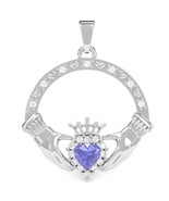 Tanzanite Diamond Claddagh  Pendant in 14k White Gold - $677.81 CAD