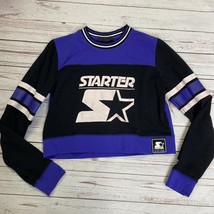 Starter Black Label Womens Blue Long Sleeve Cropped Shirt L Large - $19.75