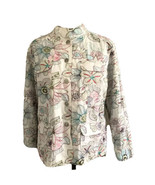 Chico&#39;s Floral Embroidered Snap Front Pocket Jacket 2 Large Cotton Lined - $34.64