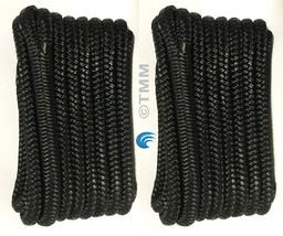 (2) Black Double Braided 1/2&quot; x 20&#39; ft Boat Marine HQ Dock Lines Mooring Ropes - £33.26 GBP