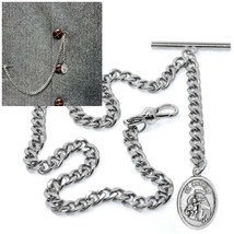 Albert Chain Silver Pocket Watch Chain Saint Anthony Medal Fob Swivel Clasp 197 - £12.99 GBP