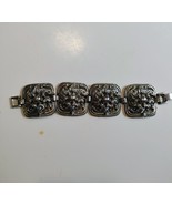 Vintage Art Deco Pot Metal Panel Bracelet flower costume jewelry square - $59.39