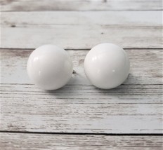 Vintage Clip On Earrings Screw To Tighten White Domed Circle - $11.99