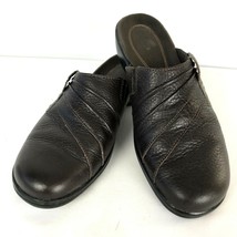 Clarks Brown Pebble Leather 8.5 M Slip On Mule Heel Wedge Brown Clog Shoe - £31.85 GBP