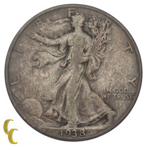 1938-D Silver Walking Liberty Half Dollar 50C (Fine, F Condition) - £106.16 GBP