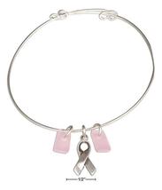 Silver Plated Blush Pink Sea Glass Awareness Ribbon Bangle Bracelet - £56.22 GBP