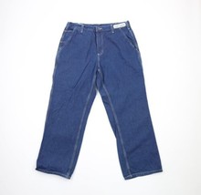 Vtg Carhartt Mens 34x28 Distressed Spell Out Dungaree Fit Wide Leg Jeans Blue - $59.35