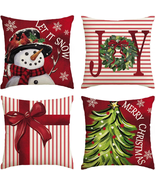 Merry Christmas Let It Snow Joy Stripes Gift Box Red Throw Pillow Covers... - $18.13
