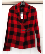 NEW Chaps Women&#39;s Red Black Buffalo Print Sweater Plaid Buckle Cowl Neck... - £55.26 GBP