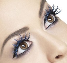 Fever Collection Eyelashes Blue Glitter Spiderweb False Lashes W Glue Halloween - £22.49 GBP