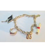 Vintage Graduation Charm Bracelet with Enamel Charms 7 Inches Long - $8.95