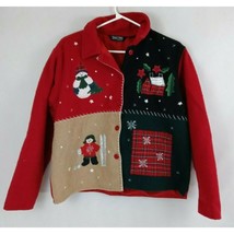 Vintage Take Two Christmas Scene Wool Patch Jacket Blazer Lined Size Large - £11.43 GBP