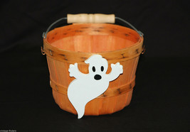 Halloween Ghost 1/4 Peck Farm Basket w Wooden Bail Handle Holiday Party ... - £7.88 GBP