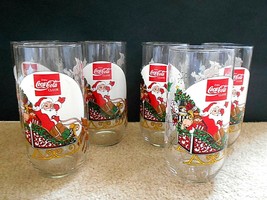 Set of 6 Coca Cola Classic Santa in Slay pulled by Reindeer 8 oz. Glasses - £8.30 GBP