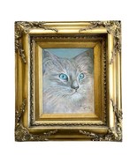 Vintage Frisky Cat Portrait Head Painting Framed Art Ornate Gold Frame 1... - £216.04 GBP