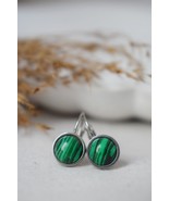 Malachite Dangle Earrings, Small Green Gemstone Lever-Back Earrings, 8mm... - £25.12 GBP