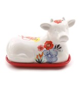 Pioneer Woman ~ Flea Market ~ Stoneware ~ 6.5&quot; COW ~ Covered Butter Dish - $32.73