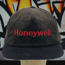 Vtg Honeywell Embroidered Corduroy Brown Strapback Premier Plus Hat Cap - £14.18 GBP