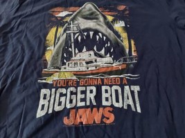 Jaws Men&#39;s T Shirt Shark Attack Movie Cotton 2XL Need a Bigger Boat Navy Blue - £18.21 GBP