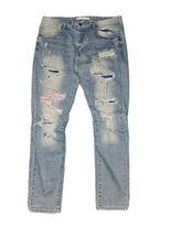Kloud9 Streetwear Distressed Tie Dyed Graffiti Light Blue Denim Jeans Sz... - $468.01 MXN