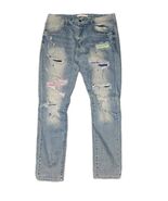 Kloud9 Streetwear Distressed Tie Dyed Graffiti Light Blue Denim Jeans Sz... - $25.48