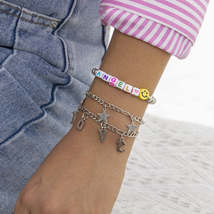 White Acrylic &amp; Silver-Plated &#39;Love Angel&#39; Beaded Stretch Bracelet Set - £11.80 GBP