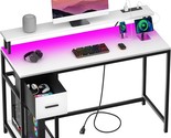 Computer Desk With Drawers 47 Inch,Gaming Desk With Led Lights &amp; Power O... - $240.99