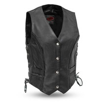 Women&#39;s Trinity Soft Milled Cowhide Side Lacing Motorcycle Vest - £87.64 GBP