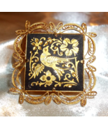 Vintage Bird and Flower Toledo Gold Damascene Pin With Filigree Frame - £15.63 GBP