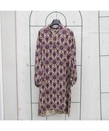 Vintage Neiman Marcus Midi Dress Patterned Pleated Buttons Long Sleeves ... - $53.60 CAD
