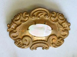 Elegant Antique Art Nouveau Victorian Iridescent Shell Dragon Brooch 2 1/2&quot; - £39.14 GBP