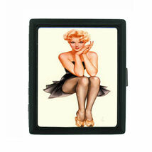 Small Black Cigarette Case Card Money Holder Classic Pin Up D12 - $13.81