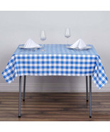 Round Vinyl Blue &amp; White Checkered Table Cloth 4ft 30 x 48 Rectangle - $9.69