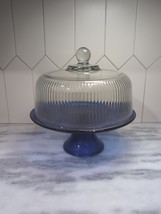 Vintage 11” Anchor Hocking Cobalt Blue Glass Cake Stand w/ Clear Dome Lid - $68.31