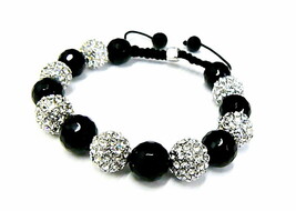 Crystal Ball Black Onyx Color New 12mm Wide Buddhist Macrame Bracelet 1273 - £23.46 GBP