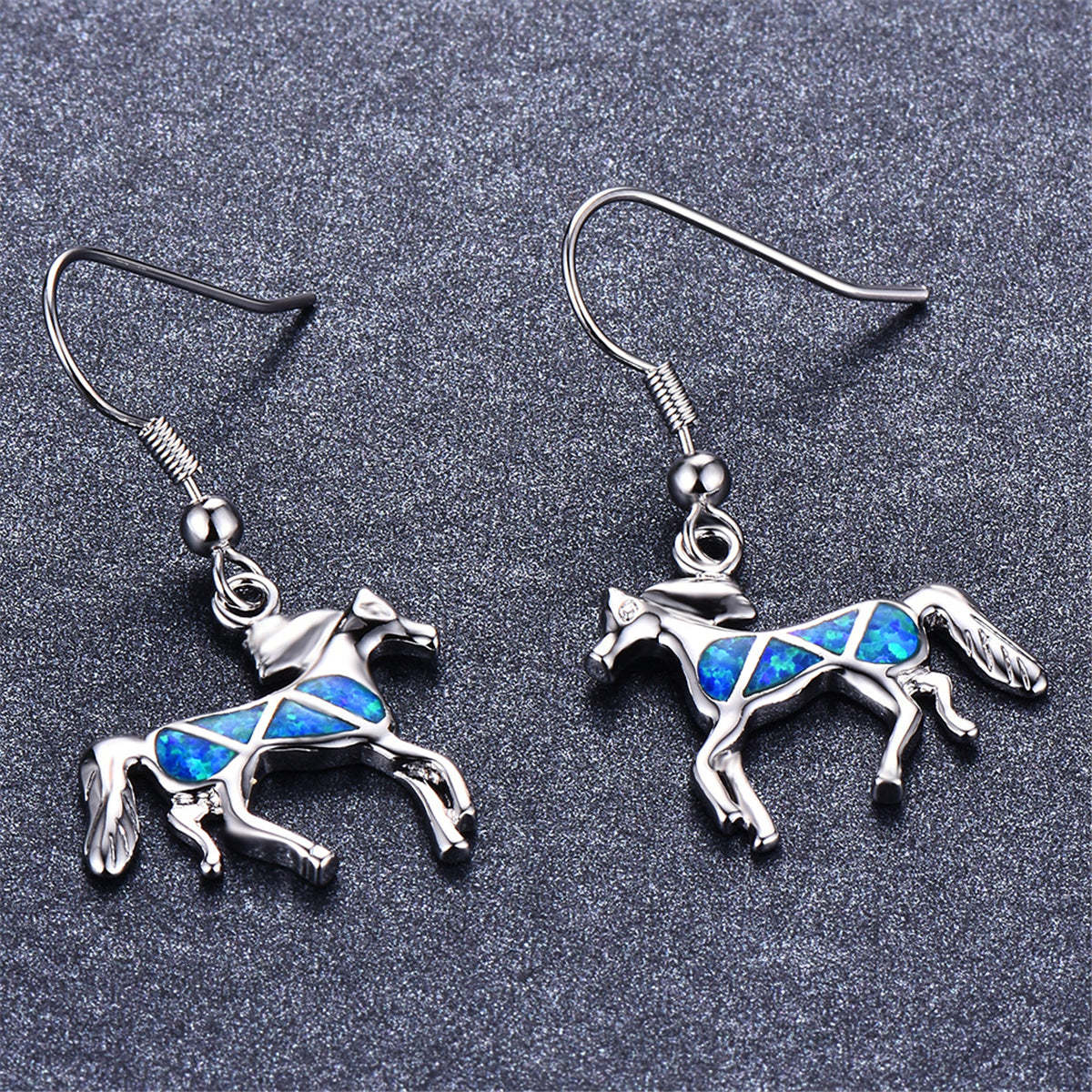 Primary image for Blue Opal & Silver-Plated Horse Drop Earrings