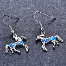 Blue Opal &amp; Silver-Plated Horse Drop Earrings - £13.42 GBP