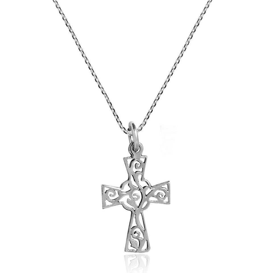 Filigree Swirl Saint George Cross Sterling Silver Necklace - $17.81