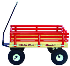 LARGE Amish Handcrafted Valley Road Steel Frame Classic Wood Wagon, RED - £251.61 GBP