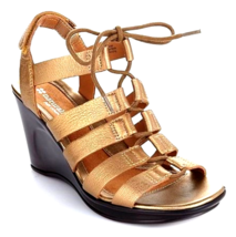 Naturalizer Onward Lace-Up Ghillie Wedge Sandals Size-9.5M Gold Metallic Leather - £31.22 GBP