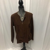 Sag Harbor Petite Jacket Womens 16 Brown Zipper Front Sweater Sleeves Fa... - $17.64