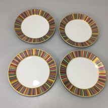 Pottery Barn Stripe Set of 4 Salad Dessert Plates Multi-Color Rims 7 1/2... - £42.79 GBP