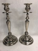 Vintage silver plate Pair candle sticks holders weighted base dining shiny 2 pc - £34.81 GBP