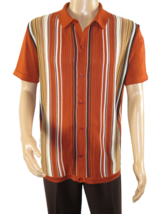 Mens Stacy Adams Italian Style Knit Woven Shirt Short Sleeves 3112 Rust Orange - £55.74 GBP