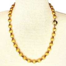 Vintage Brushed Satin Gold Tone Necklace 24” Oval Bead Box Clasp Spacers - $24.39