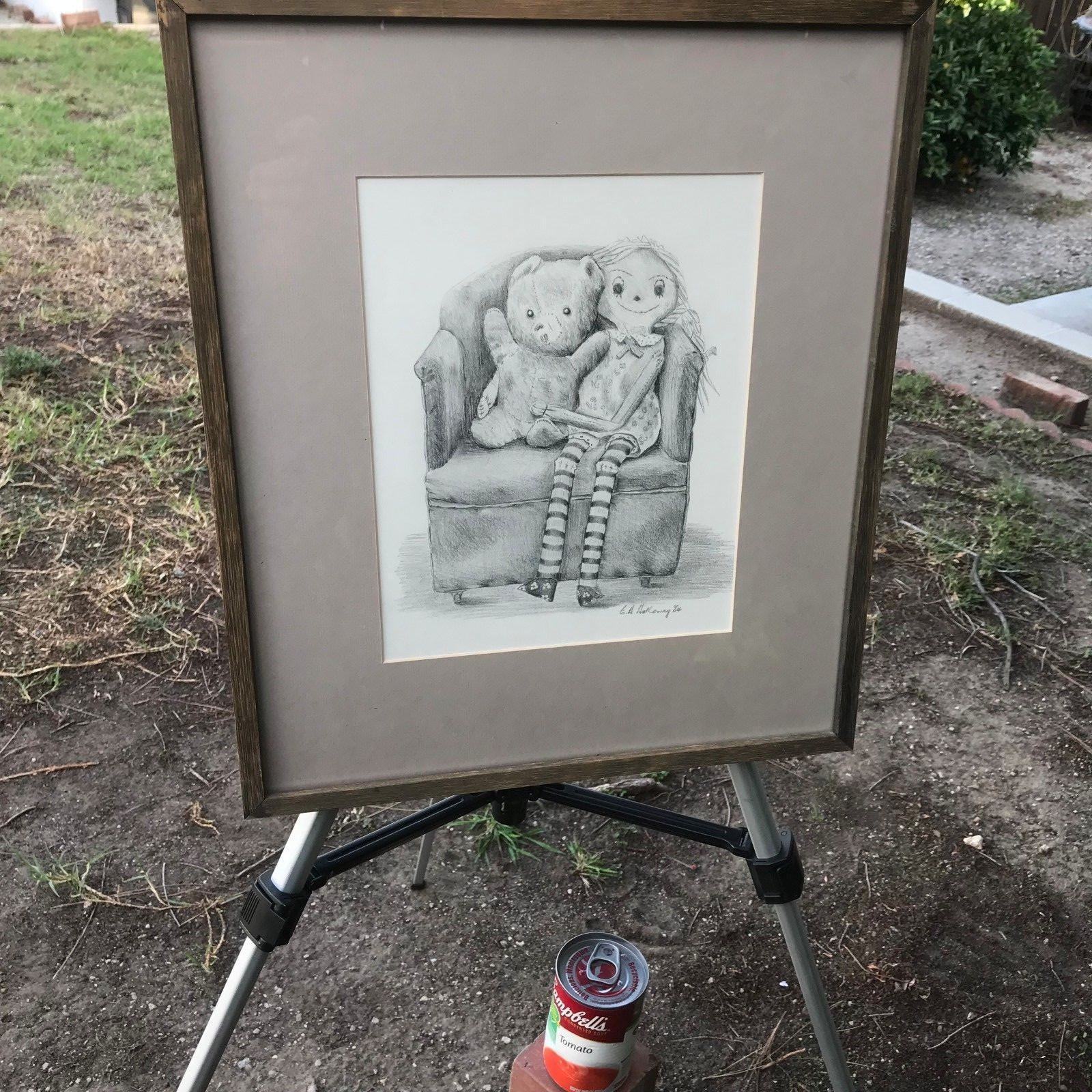 EDGAR HOLLOWAY Original 1984 MODERN VINTAGE Girl & Bear PENCIL DRAWING Signed Item image 8