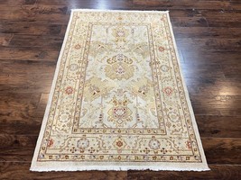 Turkish Oushak Rug 4x6 Neutral Colors Vintage Small Handmade Beige Wool Carpet - £447.38 GBP